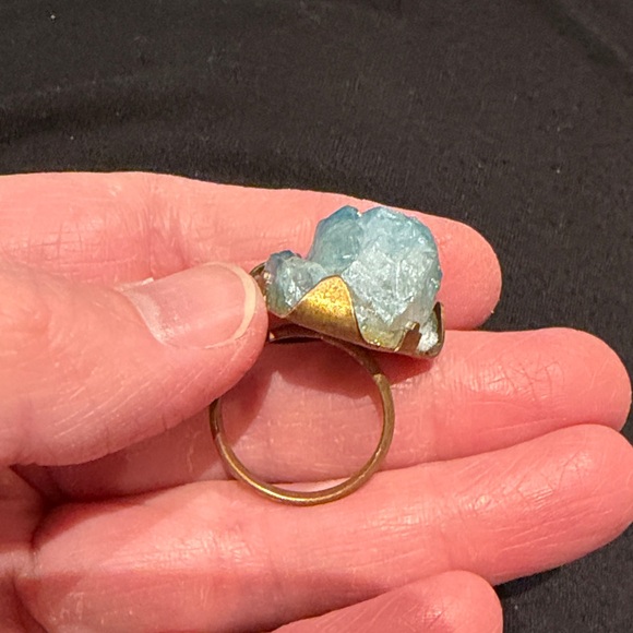 Vtg Raw Uncut Aquamarine Stone Ring